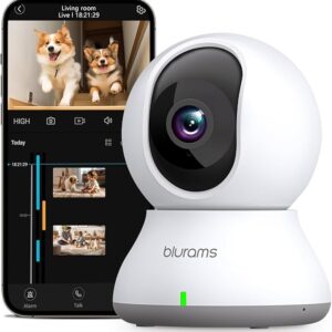 blurams Pet Camera 2K, Indoor Camera, Dog Camera, 360° Home Security Camera, WiFi Baby Monitor, Night Vision, Motion Tracking, 2-Way Talk, Cloud&SD, APP Control, Works with Alexa(2.4GHz Only)