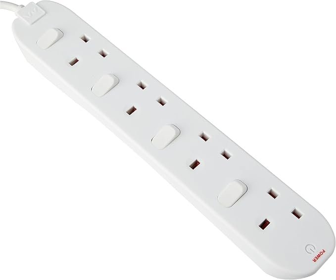 Masterplug Four Socket Extension with Individual Switches, 2 Metres, White