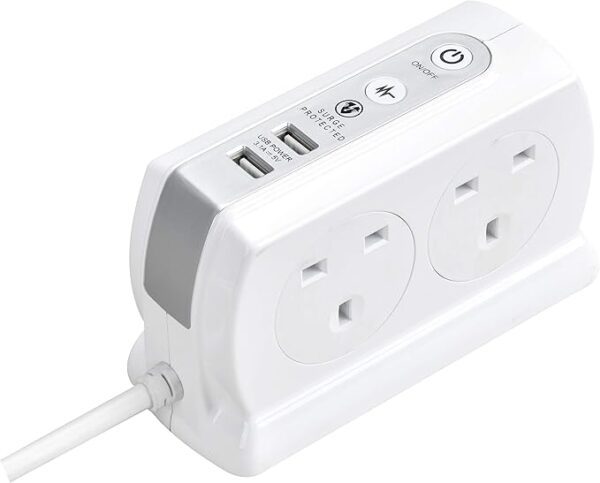 Masterplug SRGDU41PW2-MP Heavy Duty Four Socket Surge Protected Extension Lead with 2 USB Ports, 1 Metre, White