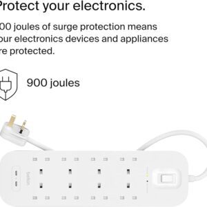 Belkin 8-Outlet Surge Protector Power Strip, Wall-Mountable with 8 AC Outlets, 2M Power Cord, & Green Indicator Light - 2 USB-C Ports w/USB-C PD Fast Charging - 900 Joules of Protection