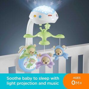Fisher-Price Butterfly Dreams 3-In-1 Projection Mobile - Soothing Baby Sleep Aid with 3 Audio Modes and Plush Bears, Musical Cot Mobile