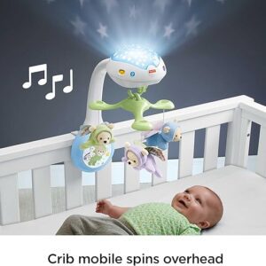 Fisher-Price Butterfly Dreams 3-In-1 Projection Mobile - Soothing Baby Sleep Aid with 3 Audio Modes and Plush Bears, Musical Cot Mobile
