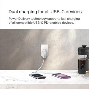 Belkin BoostCharge dual USB-C plug with PPS, 60W phone charger for iPhone 16 and other, iPad, Samsung Galaxy, Google Pixel, MacBook - compatible w/ USB-C to lightning cable & USB-C to USB-C - white