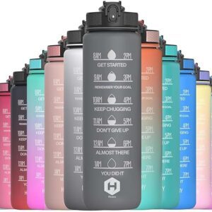 HOMEEX 1 Litre Motivational Fitness Sport Water Bottles with Straw & Time Maker, BPA-free Plastic Drink Bottle 1l Design for Girls, Boy Running,cycling (Spout 1000ml Grey)