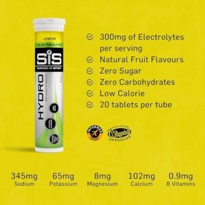 Science In Sport Hydro Hydration Tablets, Gluten-Free, Zero Sugar, Lemon Flavour Plus Electrolytes, 20
